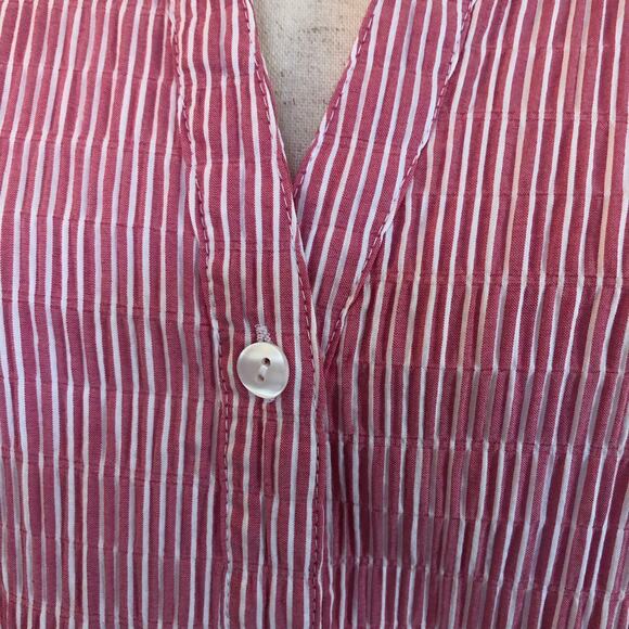 Ulla Popken Red White Seersucker Stripe Button Front Longline Tunic Top 20/22 2X - Picture 3 of 10